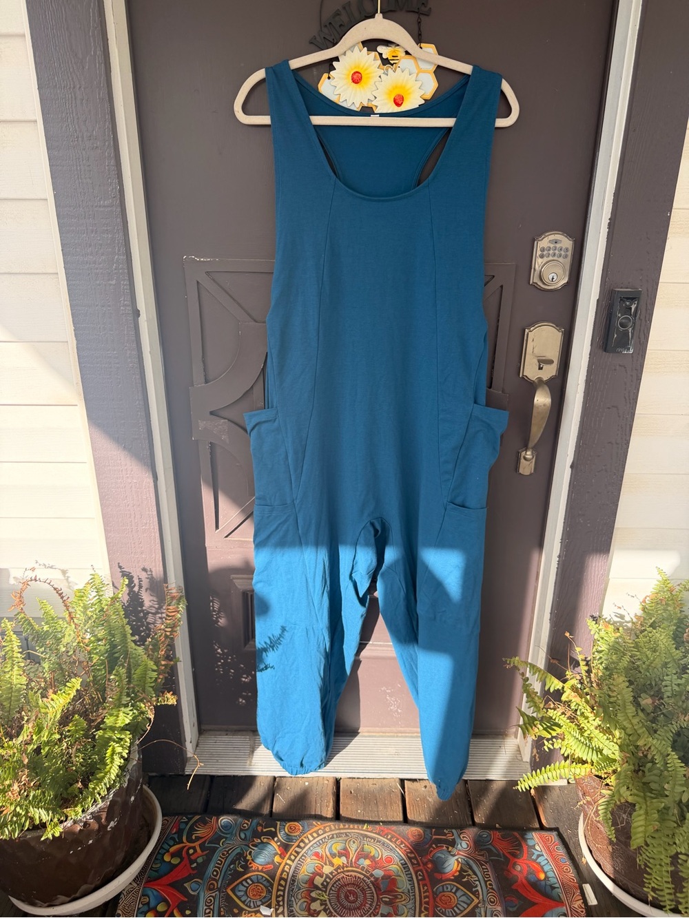Teal Sleeveless Utility Jumpsuit with Side Pockets